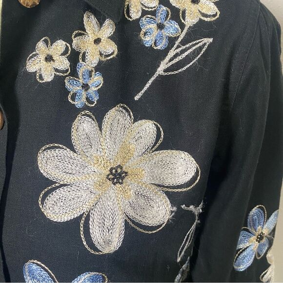 Vintage Studio Works Linen Blend Floral Embroidered Button Front Jacket Size PS - Picture 5 of 13